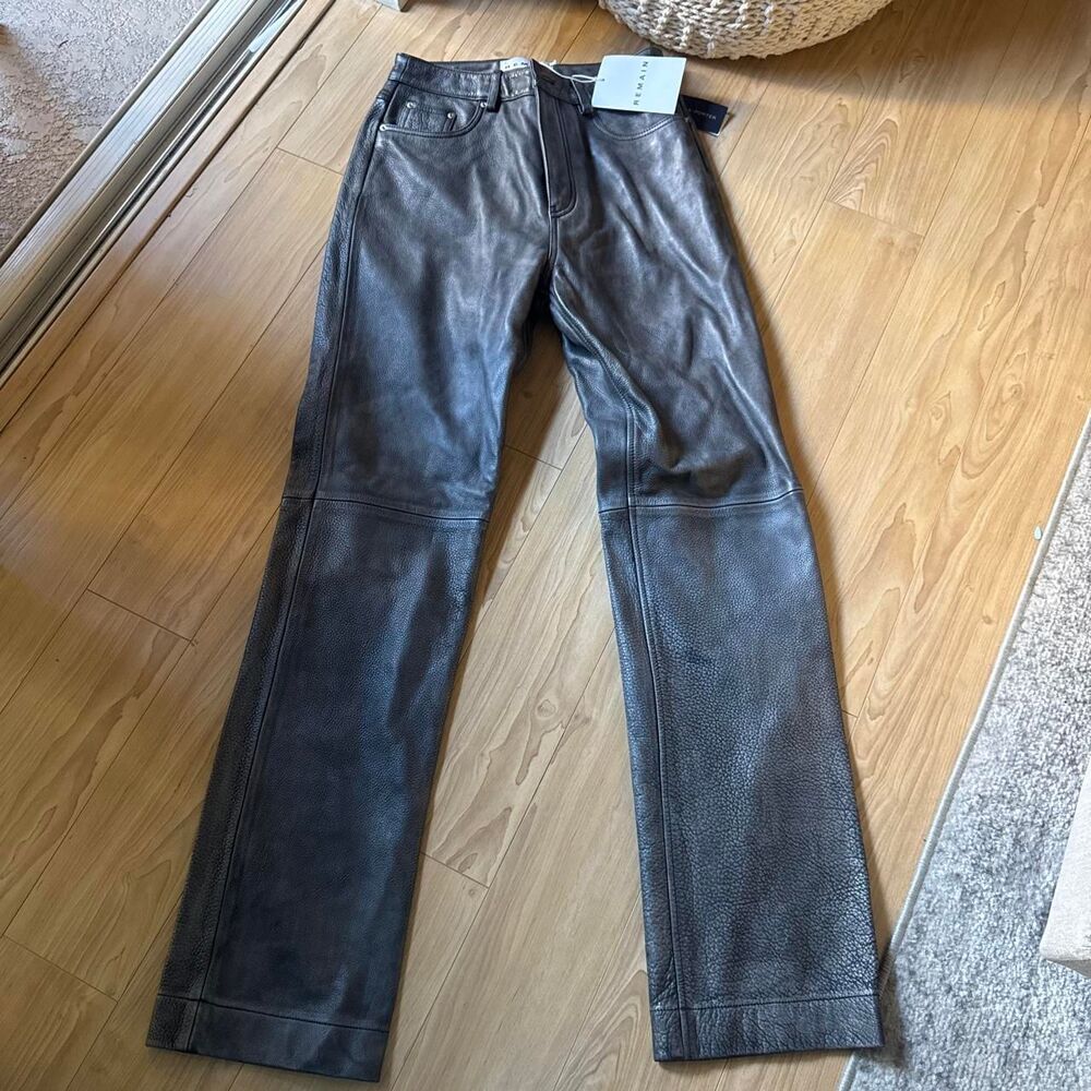 Remain by Lynn Leather black leather pants with textured pebbled finish #leathe